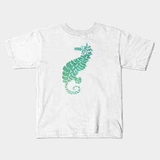 Watercolor Design in Turquoise and Greens Filled Seahorse Kids T-Shirt